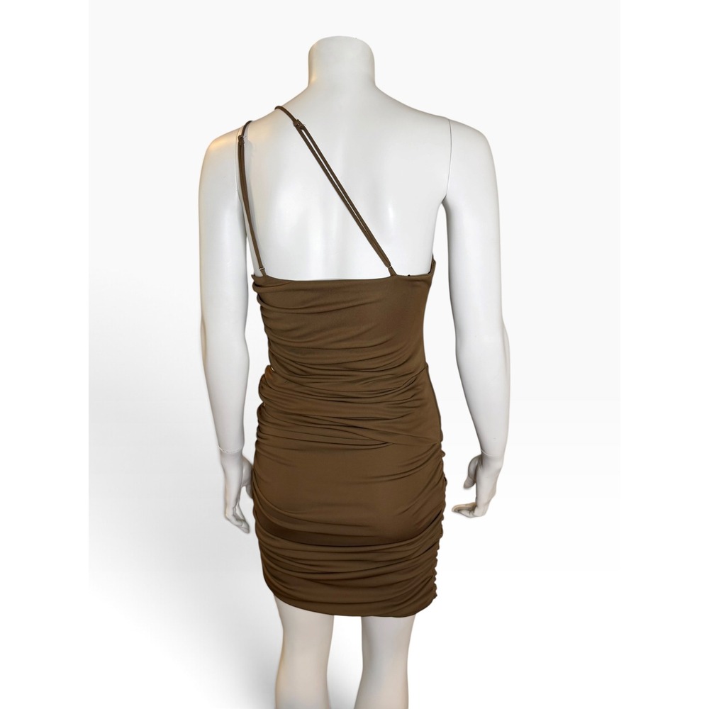 Zara Brown Ruched One Shoulder Cut Out Mini Dress Womens Medium Club Going Out - Picture 4 of 7